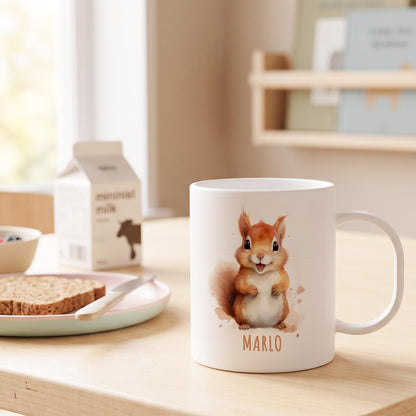 Bruchsichere Kindertasse leichte Kunststoff Tasse mit Henkel für Kindergarten, Eichhörnchen