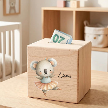 Spardose für Mädchen personalisierte Sparbox aus Holz mit Koala Geldgeschenk für Kinder