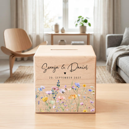 Geldgeschenk zur Hochzeit personalisierte Spardose aus Holz Hochzeitsgeschenk für Brautpaar Geld Geschenk