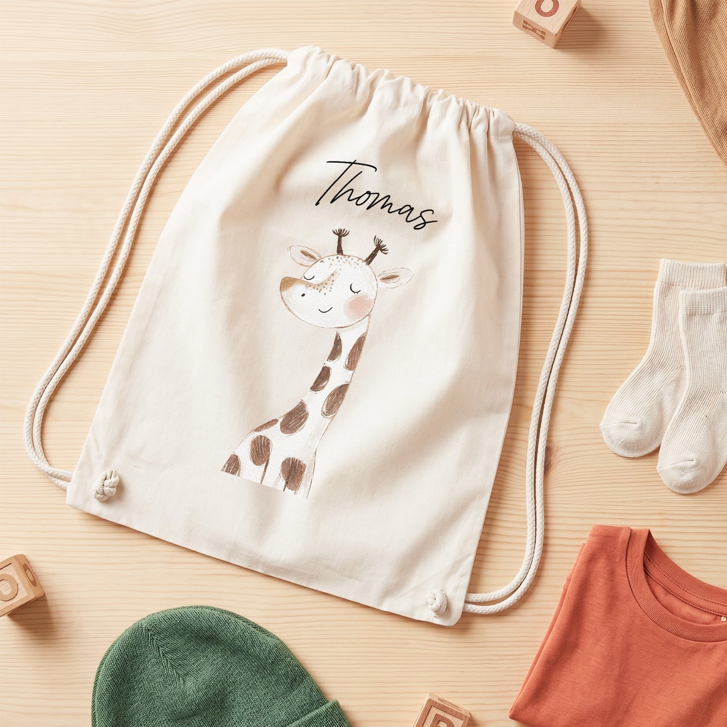 Giraffe Turnbeutel für Kinder personalisierter Sportbeutel für den Kindergarten Stoffbeutel mit Kordelzug
