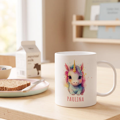 Bruchsichere Kindertasse leichte Kunststoff Tasse mit Henkel für Kindergarten, Einhorn