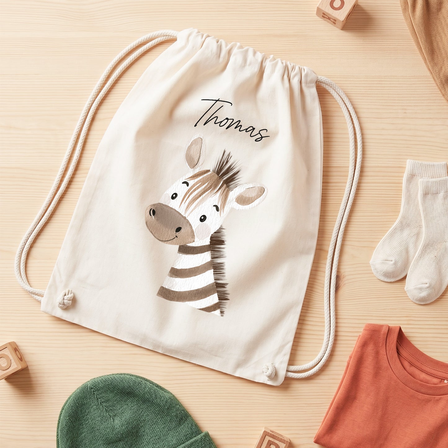 Zebra Turnbeutel für Kinder personalisierter Sportbeutel für den Kindergarten Stoffbeutel mit Kordelzug