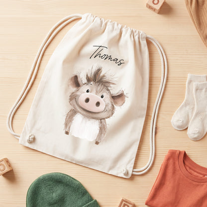 Warzenschwein Turnbeutel für Kinder personalisierter Sportbeutel für den Kindergarten Stoffbeutel mit Kordelzug