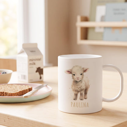 Bruchsichere Kindertasse leichte Kunststoff Tasse mit Henkel für Kindergarten, Schaf