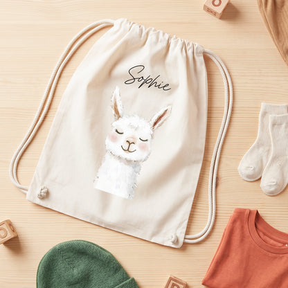 Lama Turnbeutel Kinder personalisierter Sportbeutel für Kindergarten & Kita Stoffbeutel mit Kordelzug
