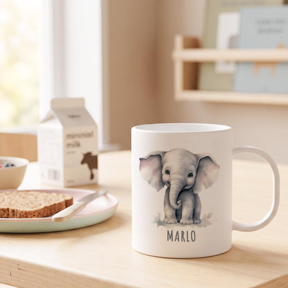 Bruchsichere Kindertasse leichte Kunststoff Tasse mit Henkel für Kindergarten, Elefant