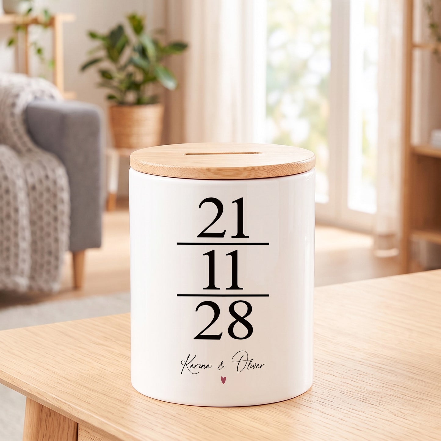 Spardose zur Hochzeit als Geldgeschenk personalisiert mit Namen & Datum