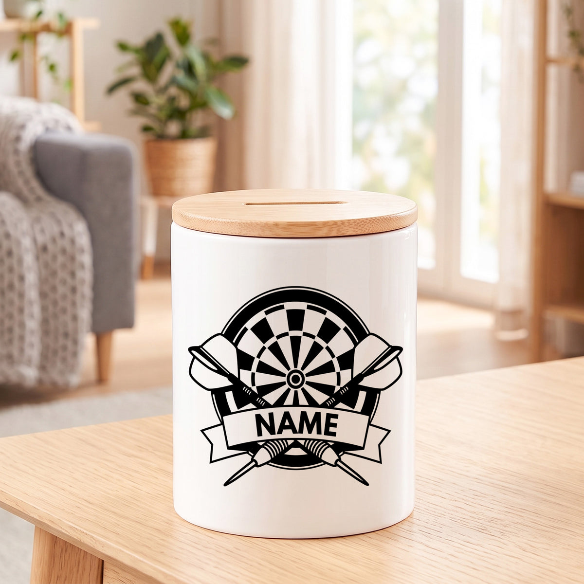 Spardose Dart personalisiert mit Namen Geschenk aus Keramik