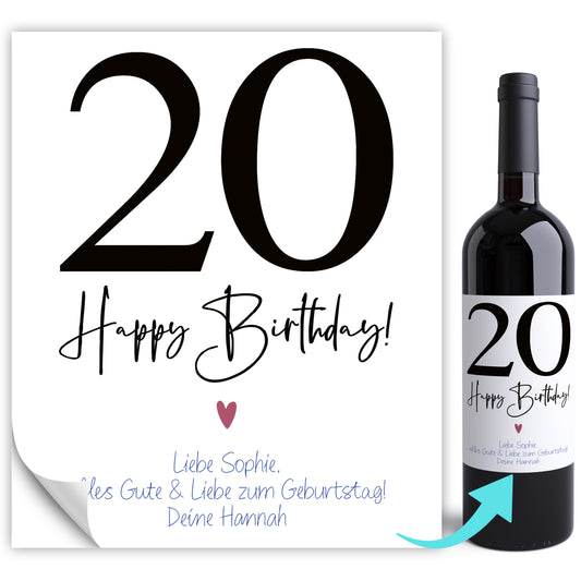 20. Geburtstag Geschenk Weinetiketten  Geburtstagsgeschenk Etiketten  | Digitaler Download PDF Datei