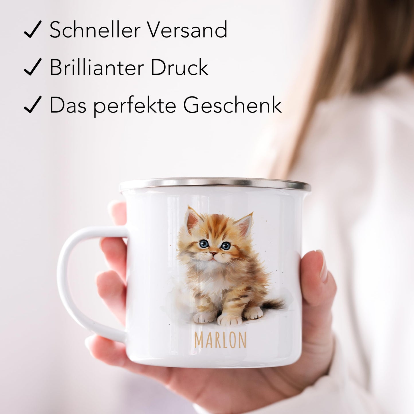 Emaille Tasse Tiere personalisiert