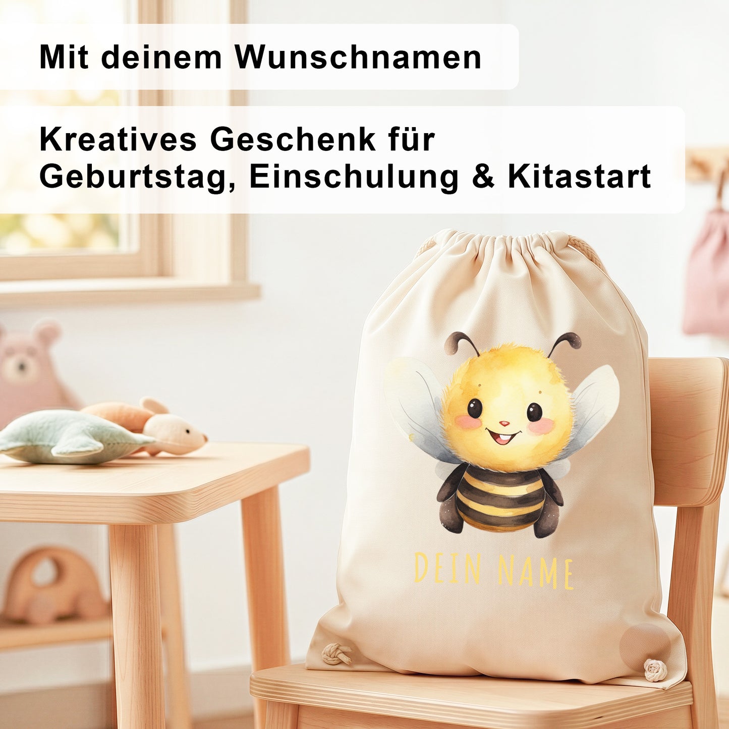 Biene Turnbeutel Kinder personalisierter Sportbeutel für den Kindergarten Stoffbeutel mit Kordelzug