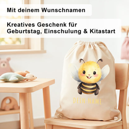 Biene Turnbeutel Kinder personalisierter Sportbeutel für den Kindergarten Stoffbeutel mit Kordelzug