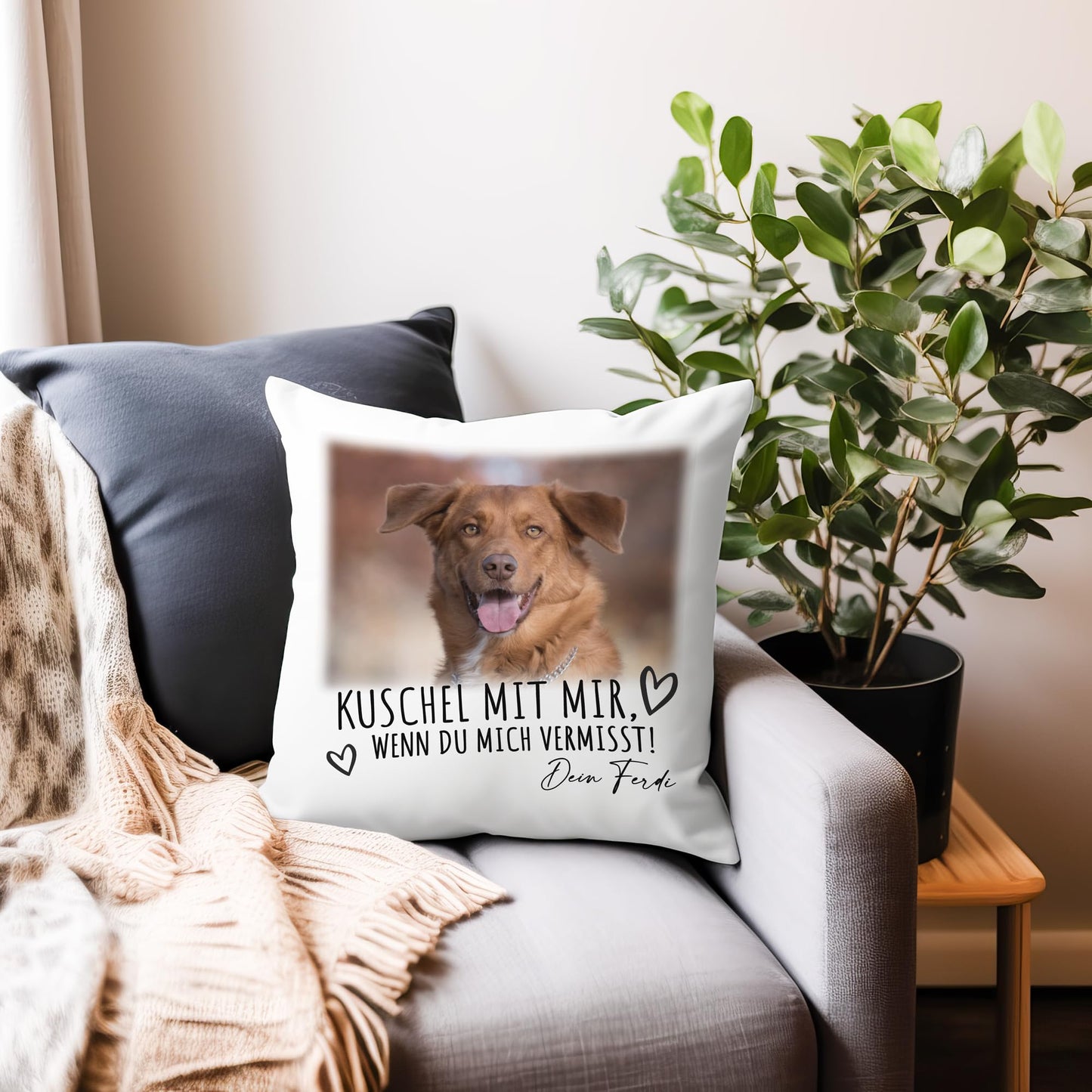 Andenken an verstorbenen Hund personalisiertes Kissen mit Foto Erinnerung Trauer Dekokissen mit Spruch Hundebesitzer Fotogeschenk Hundehalter Geschenk 40x40 cm inkl. Füllung und Bezug