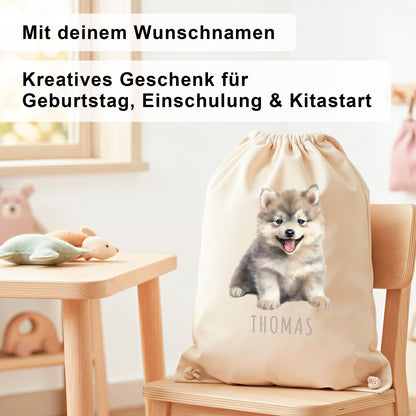 Wolf Turnbeutel Kinder personalisierter Sportbeutel für den Kindergarten Stoffbeutel mit Kordelzug