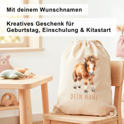 Pferd Turnbeutel Kinder personalisierter Sportbeutel für den Kindergarten Stoffbeutel mit Kordelzug