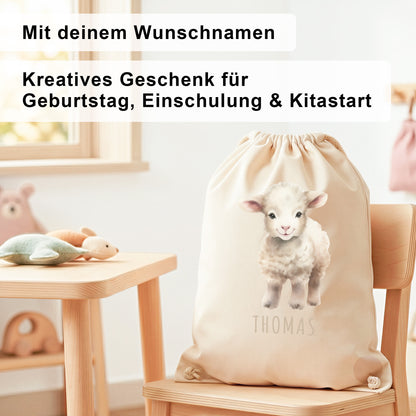 Schaf Turnbeutel Kinder personalisierter Sportbeutel für den Kindergarten Stoffbeutel mit Kordelzug