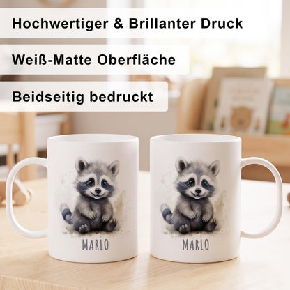 Bruchsichere Kindertasse leichte Kunststoff Tasse mit Henkel für Kindergarten, Waschbär