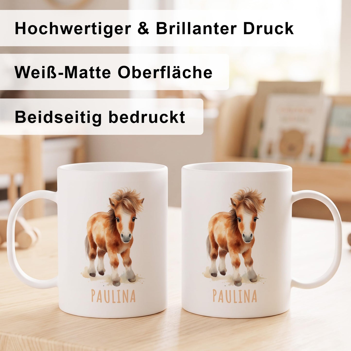 Bruchsichere Kindertasse leichte Kunststoff Tasse mit Henkel für Kindergarten, Pferd