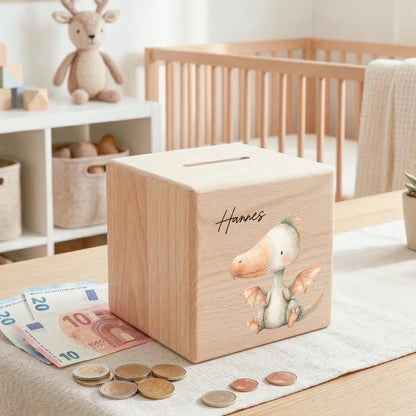 Spardose Dino für Jungen personalisierte Sparbox aus Holz Sparschwein für Kinder V6