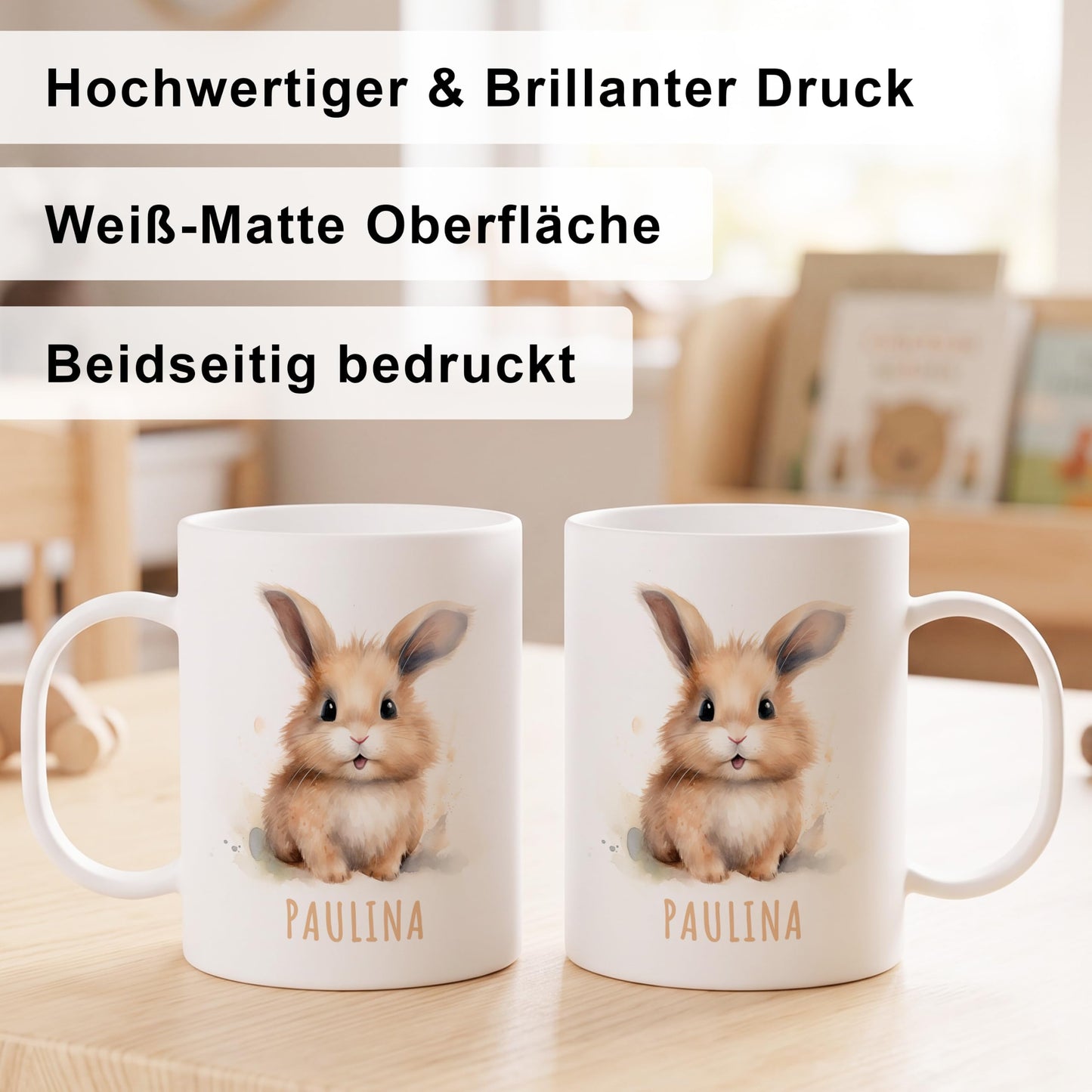 Bruchsichere Kindertasse leichte Kunststoff Tasse mit Henkel für Kindergarten, Hase