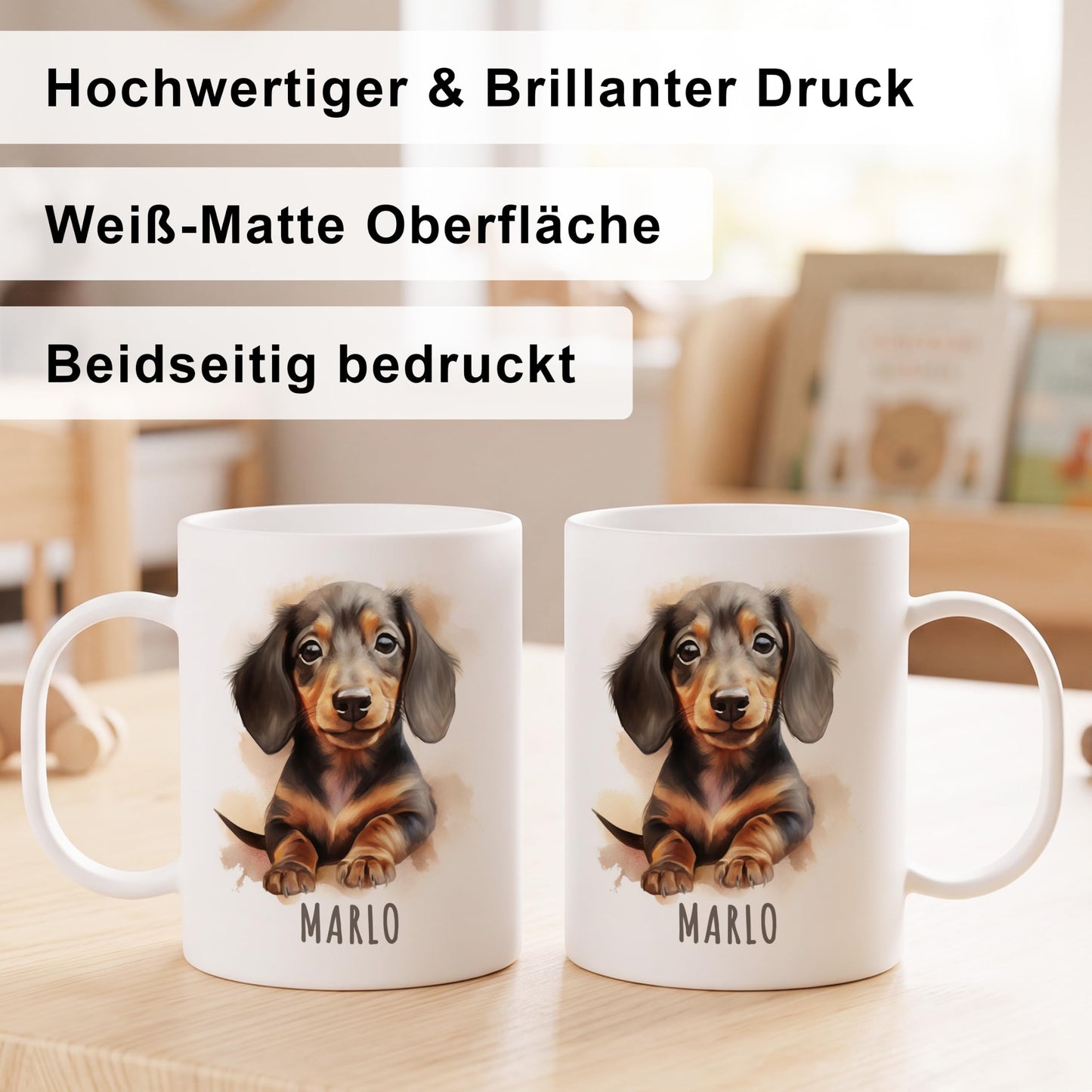 Bruchsichere Kindertasse leichte Kunststoff Tasse mit Henkel für Kindergarten, Dackel