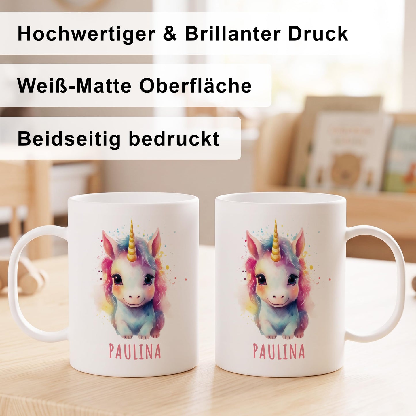 Bruchsichere Kindertasse leichte Kunststoff Tasse mit Henkel für Kindergarten, Einhorn