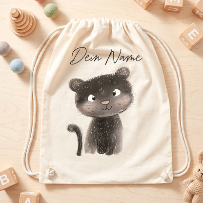 Panter Turnbeutel für Kinder personalisierter Sportbeutel für den Kindergarten Stoffbeutel mit Kordelzug