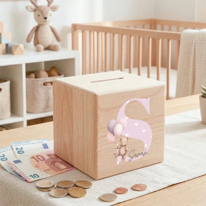 Buchstaben Spardose für Mädchen personalisierte Sparbox aus Holz als Geldgeschenk