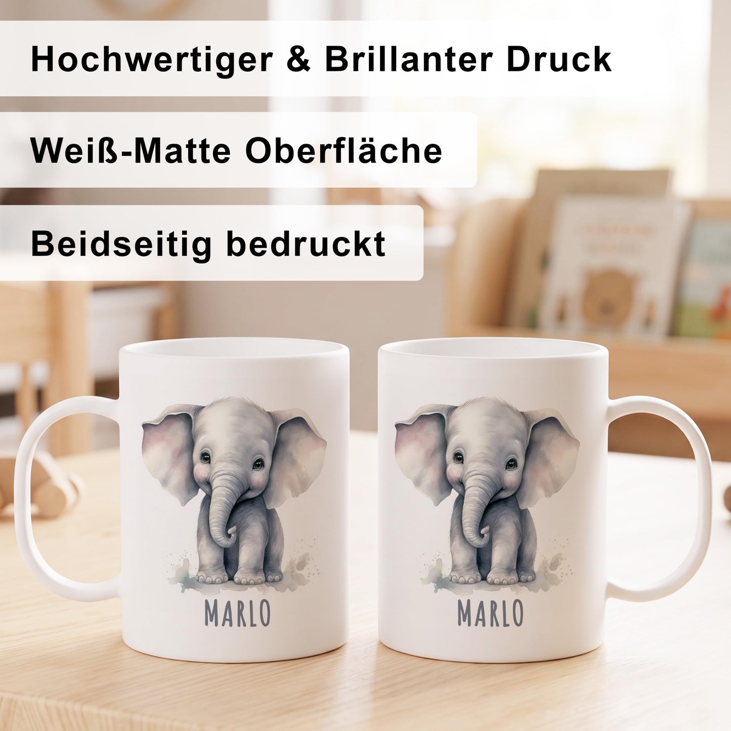 Bruchsichere Kindertasse leichte Kunststoff Tasse mit Henkel für Kindergarten, Elefant