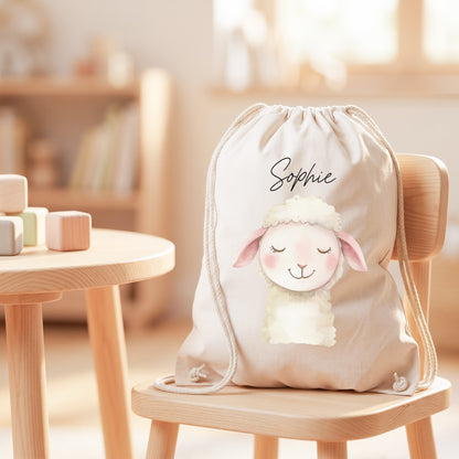 Schaf Turnbeutel Kinder personalisierter Sportbeutel für Kindergarten & Kita Stoffbeutel mit Kordelzug