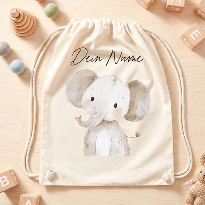 Elefant Turnbeutel für Kinder personalisierter Sportbeutel für den Kindergarten Stoffbeutel mit Kordelzug