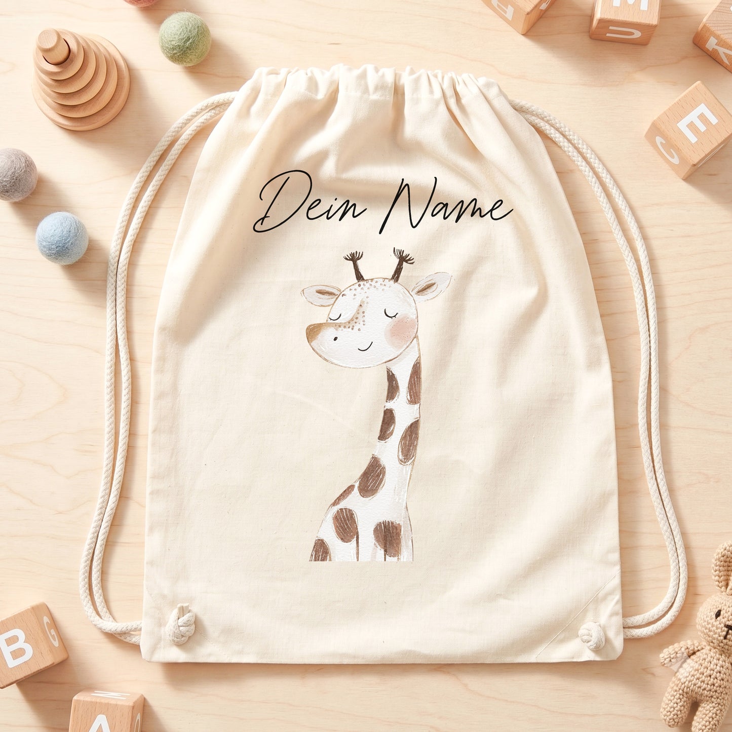 Giraffe Turnbeutel für Kinder personalisierter Sportbeutel für den Kindergarten Stoffbeutel mit Kordelzug
