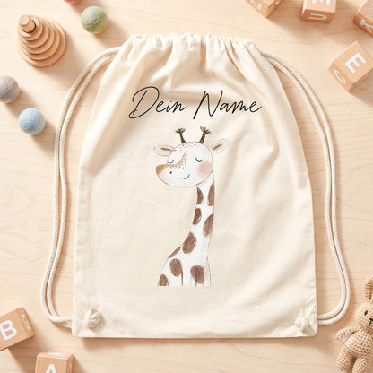 Giraffe Turnbeutel für Kinder personalisierter Sportbeutel für den Kindergarten Stoffbeutel mit Kordelzug