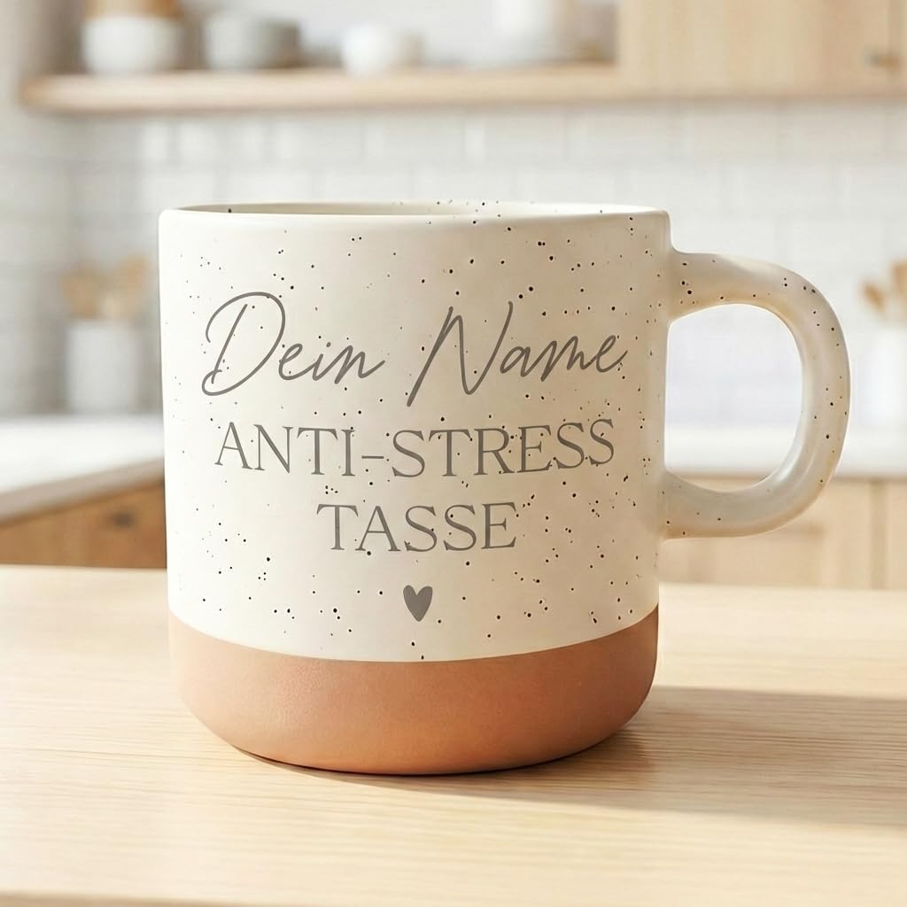 Anti Stress Tasse Steingut personalisiert mit Namen graviert lustige Kaffeetasse für Büro Kollegin Geschenk Kaffeetasse