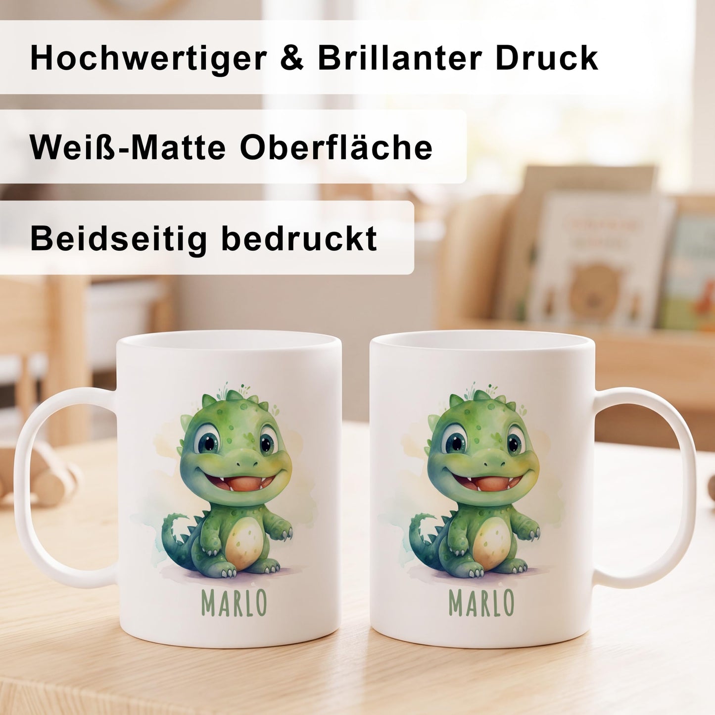 Bruchsichere Kindertasse leichte Kunststoff Tasse mit Henkel für Kindergarten, Dino