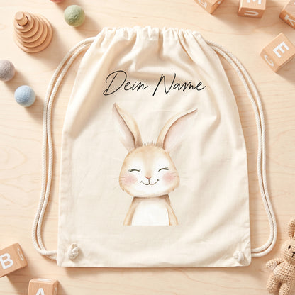 Hase Turnbeutel Kinder personalisierter Sportbeutel für Kindergarten & Kita Stoffbeutel mit Kordelzug