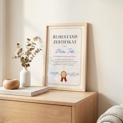 Renteneintritt Geschenk für Frauen & Männer personalisierte Rentenurkunde zum Ruhestand