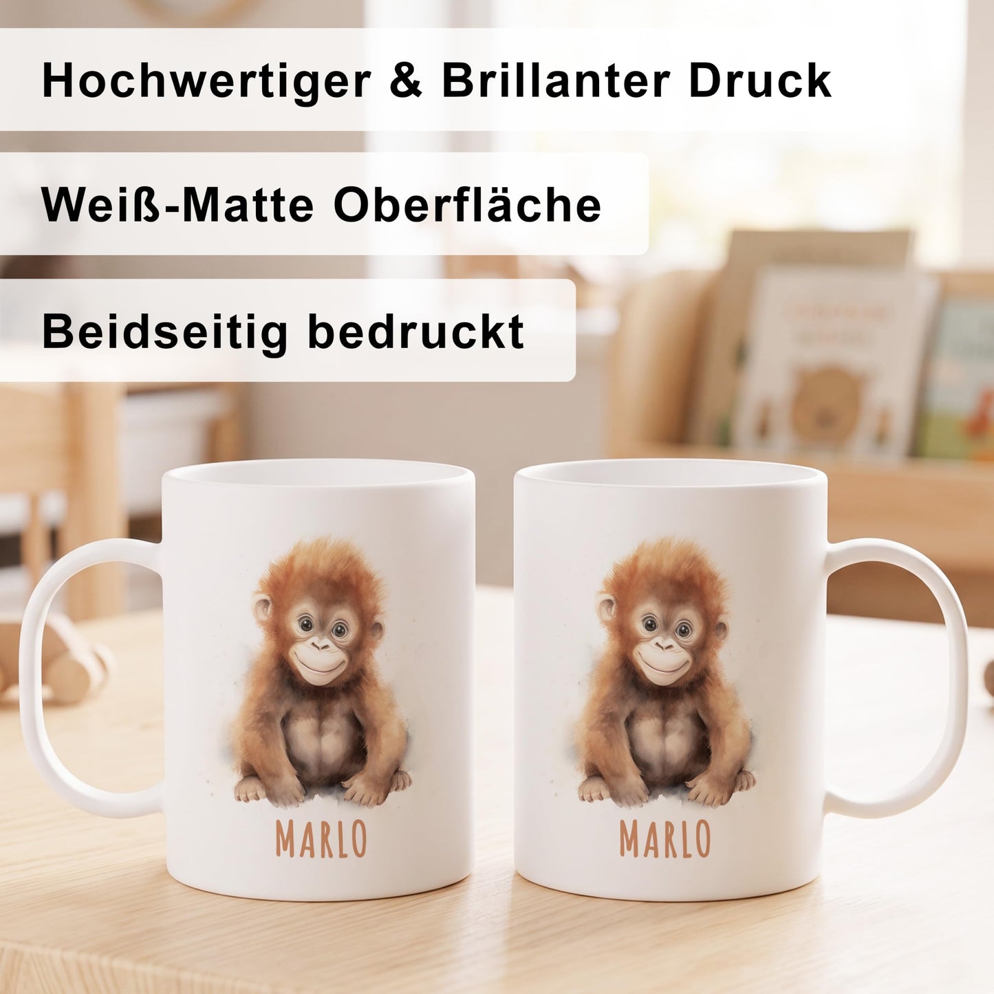Bruchsichere Kindertasse leichte Kunststoff Tasse mit Henkel für Kindergarten, Affe