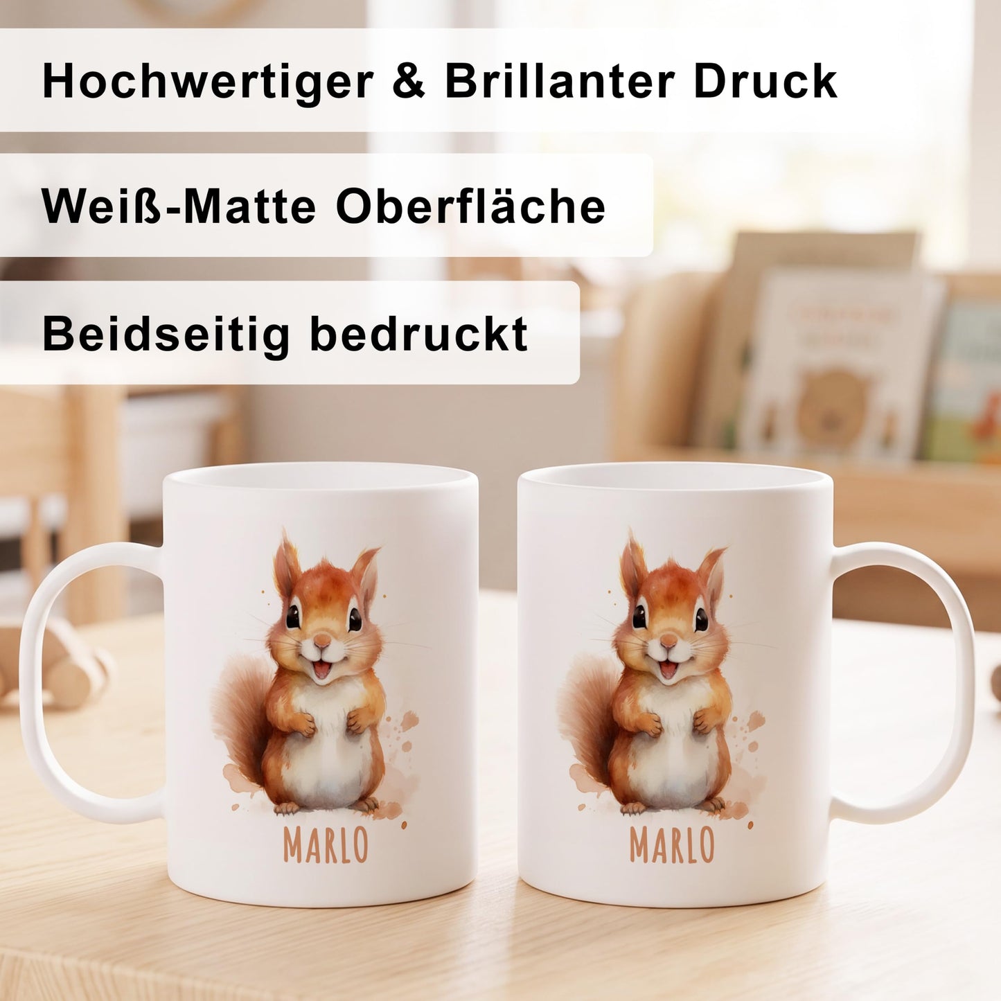 Bruchsichere Kindertasse leichte Kunststoff Tasse mit Henkel für Kindergarten, Eichhörnchen