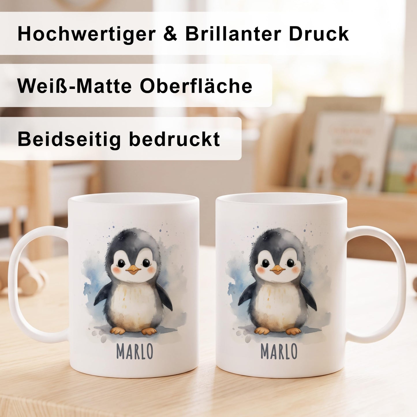 Bruchsichere Kindertasse leichte Kunststoff Tasse mit Henkel für Kindergarten, Pinguin