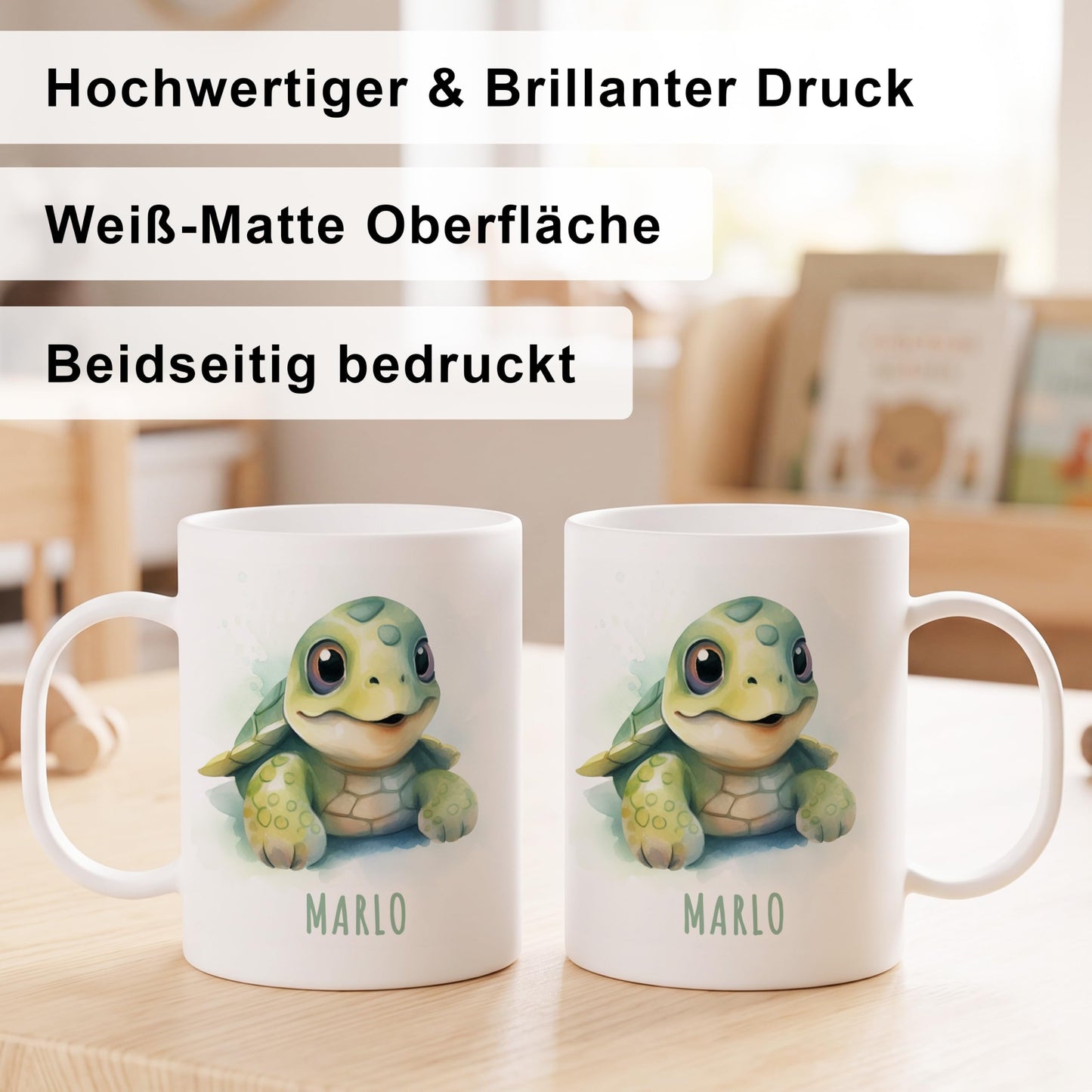 Bruchsichere Kindertasse leichte Kunststoff Tasse mit Henkel für Kindergarten, Schildkröte