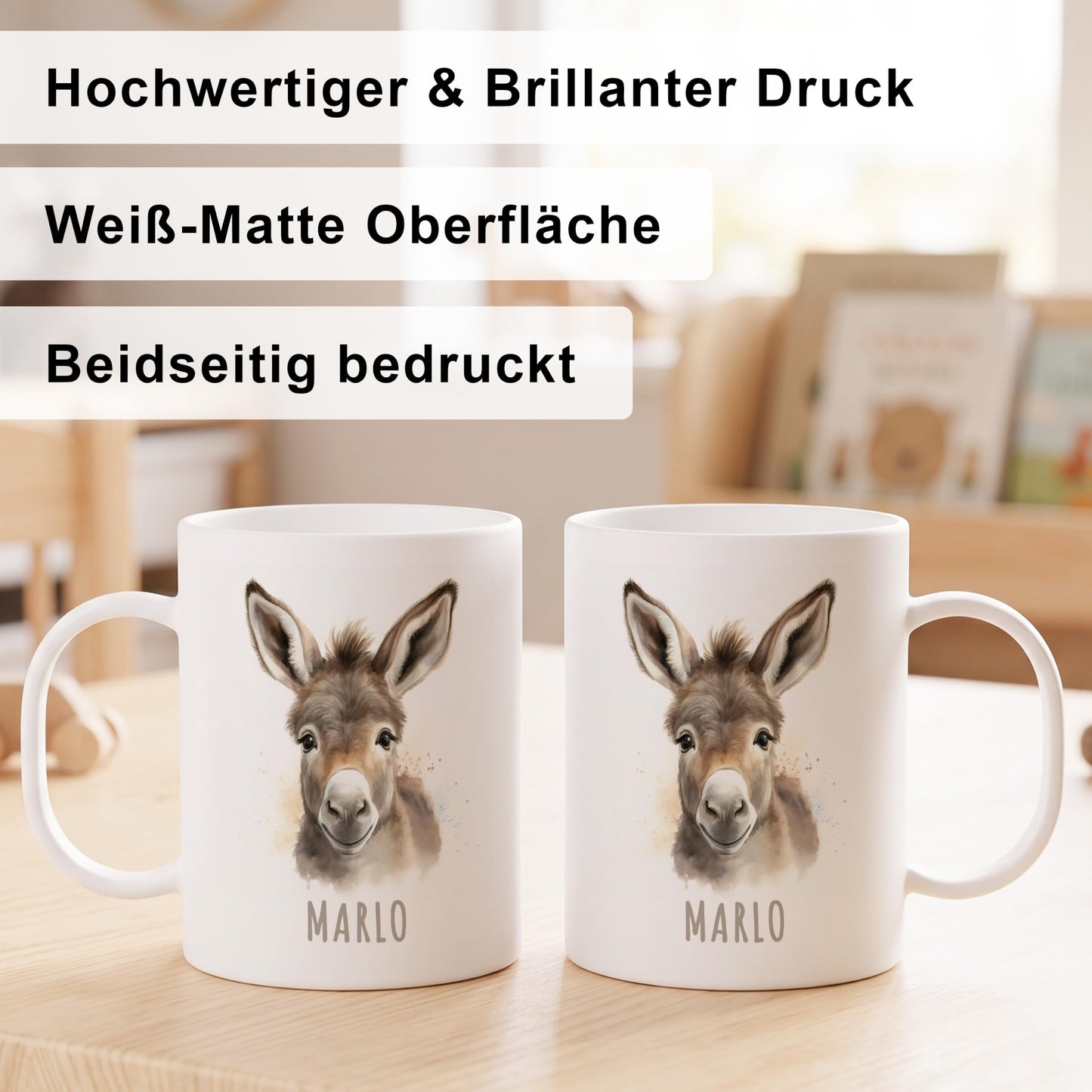 Bruchsichere Kindertasse leichte Kunststoff Tasse mit Henkel für Kindergarten, Esel