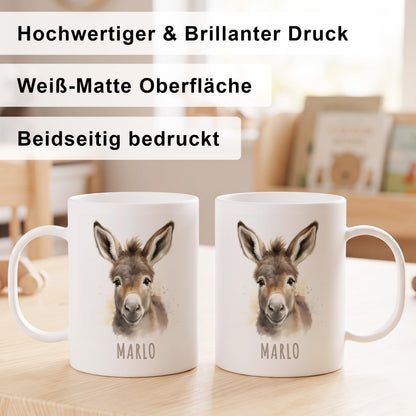 Bruchsichere Kindertasse leichte Kunststoff Tasse mit Henkel für Kindergarten, Esel