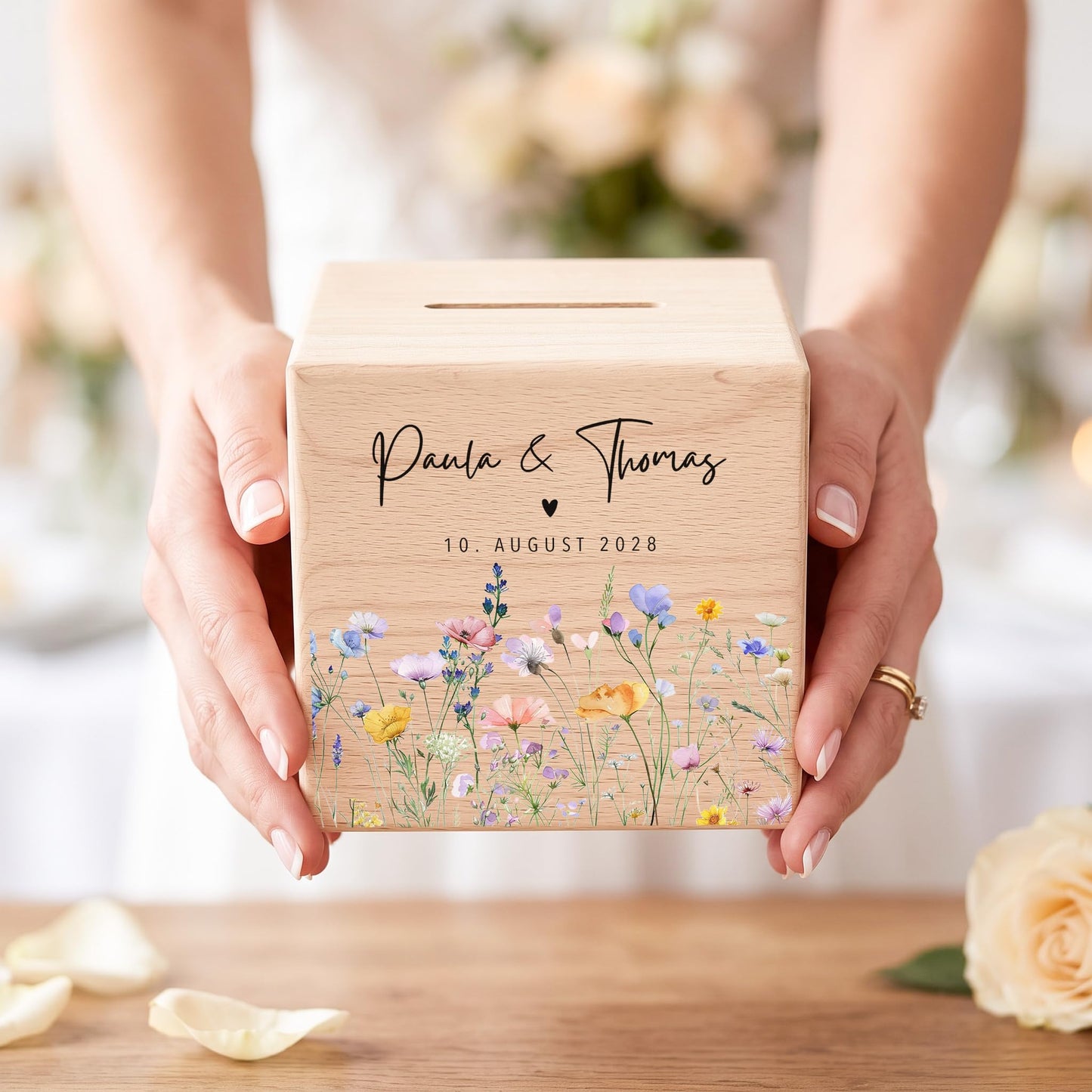 Geldgeschenk zur Hochzeit personalisierte Spardose aus Holz Hochzeitsgeschenk für Brautpaar Geld Geschenk
