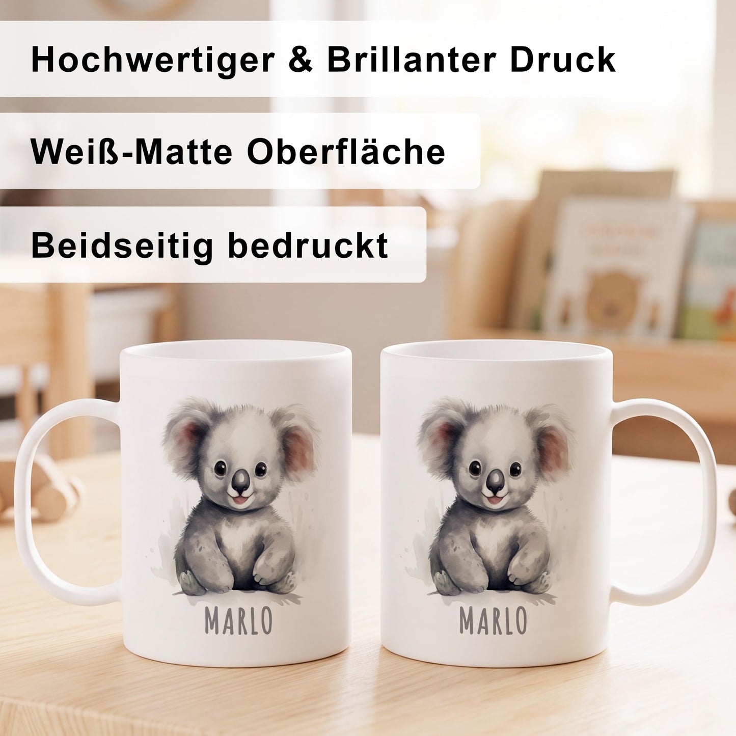Bruchsichere Kindertasse leichte Kunststoff Tasse mit Henkel für Kindergarten, Koala