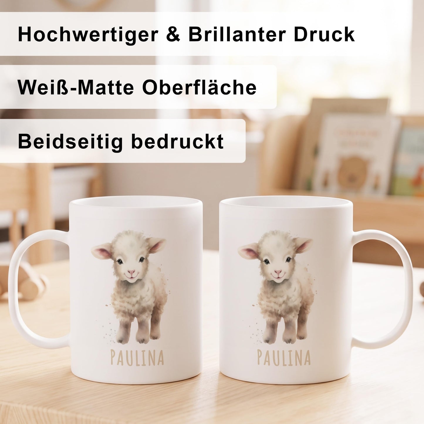 Bruchsichere Kindertasse leichte Kunststoff Tasse mit Henkel für Kindergarten, Schaf