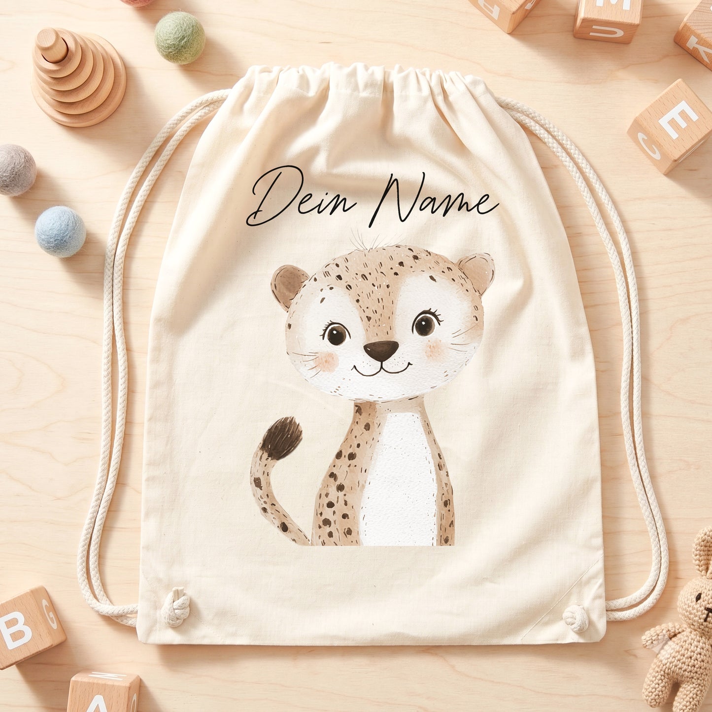 Leopard Turnbeutel für Kinder personalisierter Sportbeutel für den Kindergarten Stoffbeutel mit Kordelzug