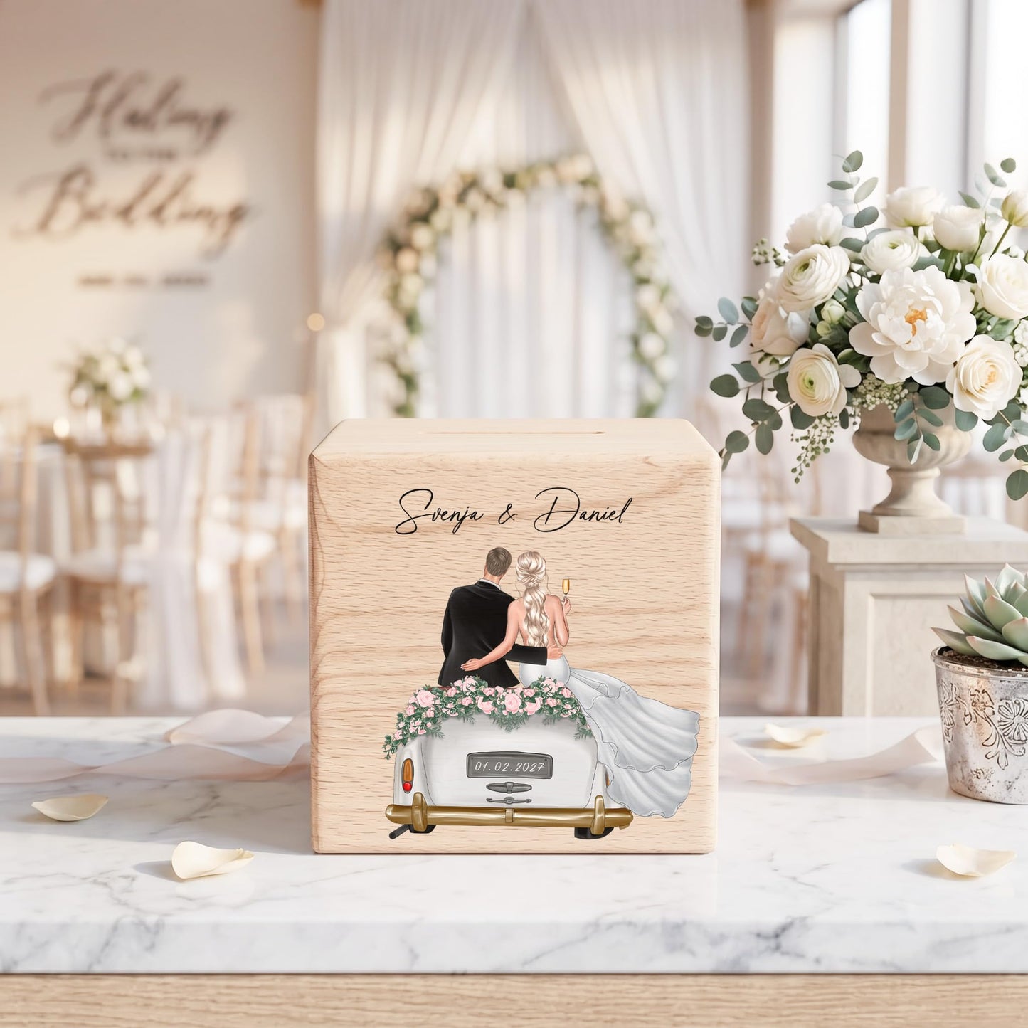 Geldgeschenk zur Hochzeit personalisierte Holz Spardose Hochzeitsgeschenk für Brautpaar als Geld Geschenk