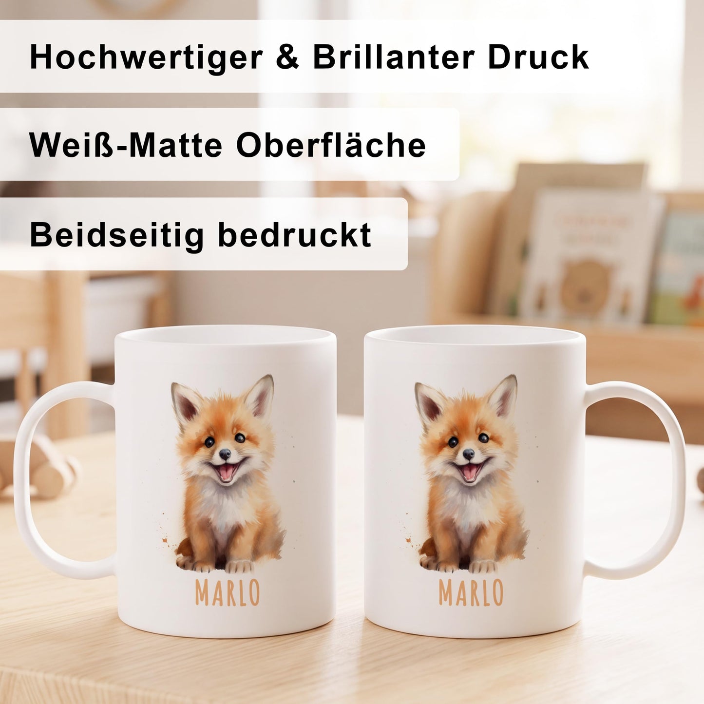 Bruchsichere Kindertasse leichte Kunststoff Tasse mit Henkel für Kindergarten, Fuchs