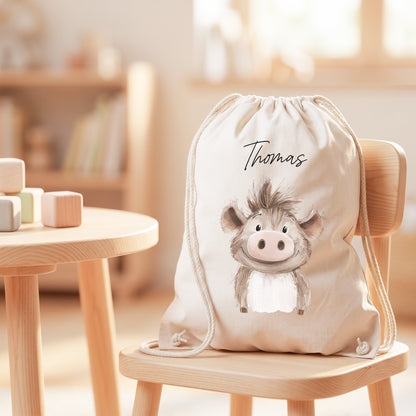 Warzenschwein Turnbeutel für Kinder personalisierter Sportbeutel für den Kindergarten Stoffbeutel mit Kordelzug